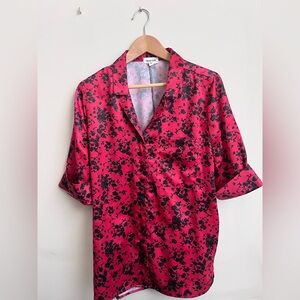 Chic Red and Black Floral Button Down Shirt